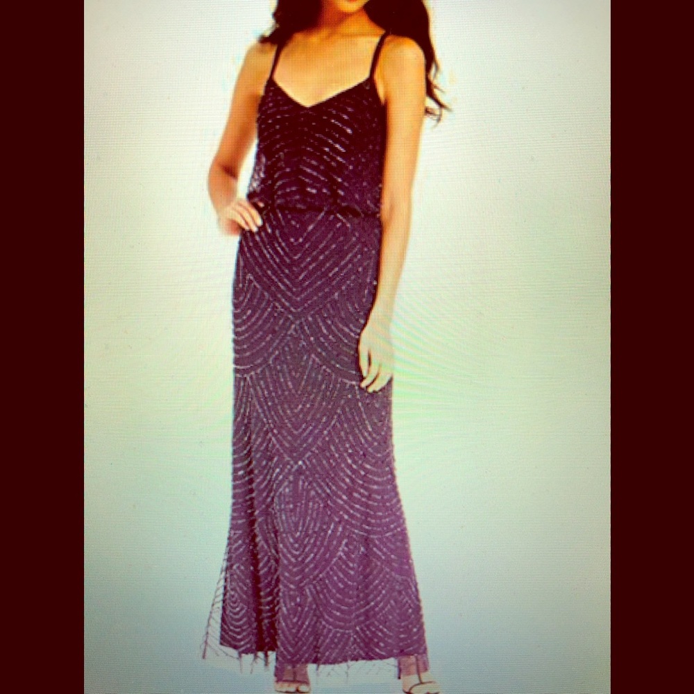 Adrianna Papell Long Beaded Blouson Gown Sz 4